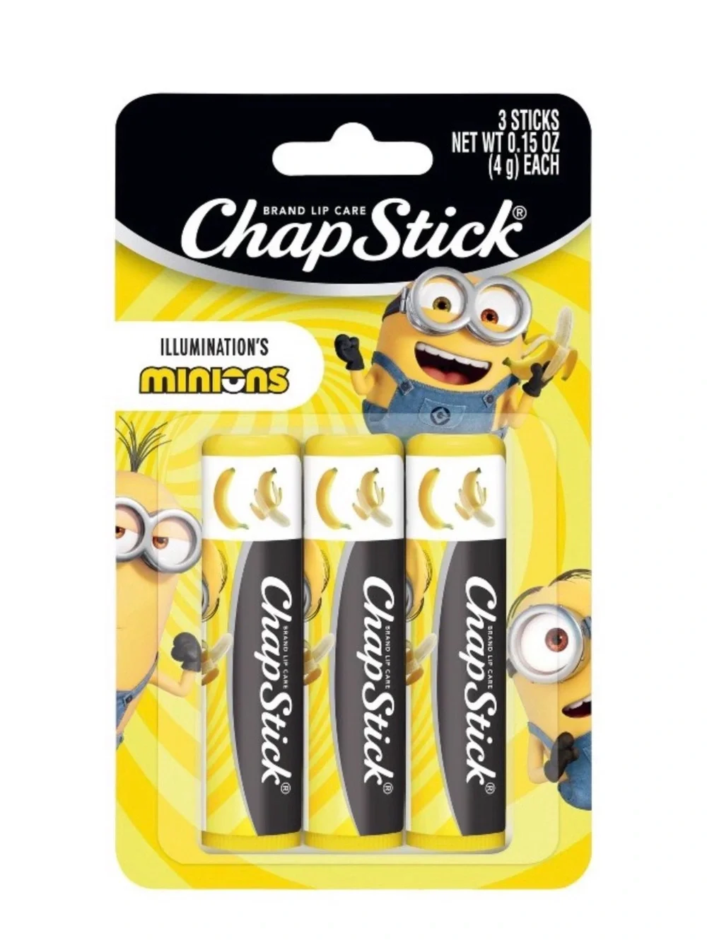 Chap Stick- Minions Banana Lip Balm Pack of 3 Sticks